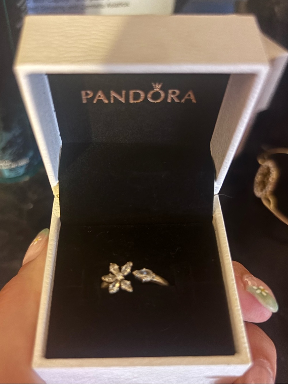 Pandora Silver Floral Leaf Earrings with White Stones